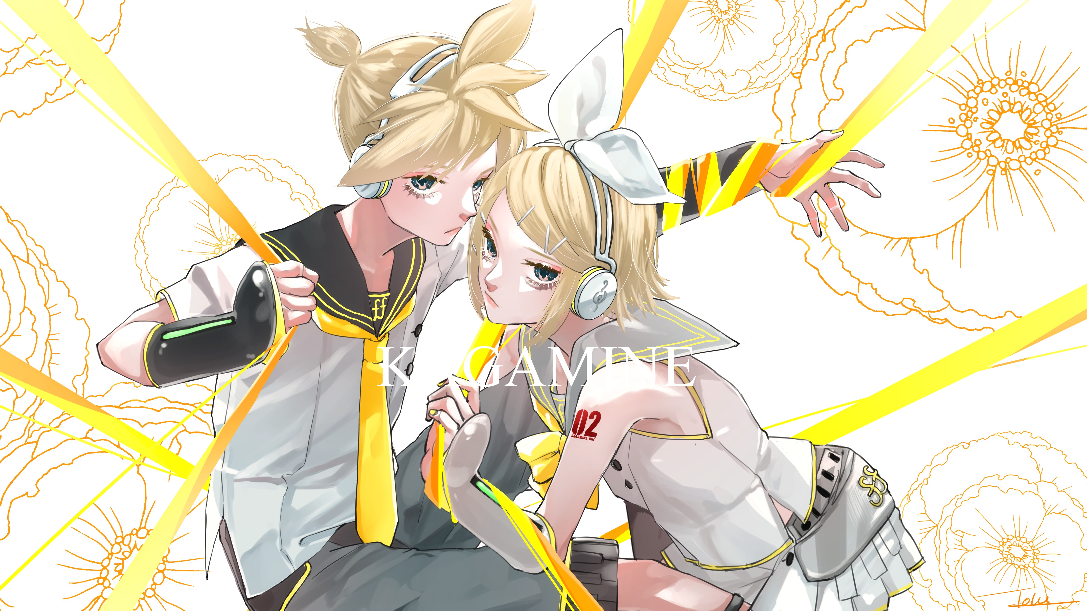 indasu10 vocaloid kagamine len kagamine rin headphones seifuku